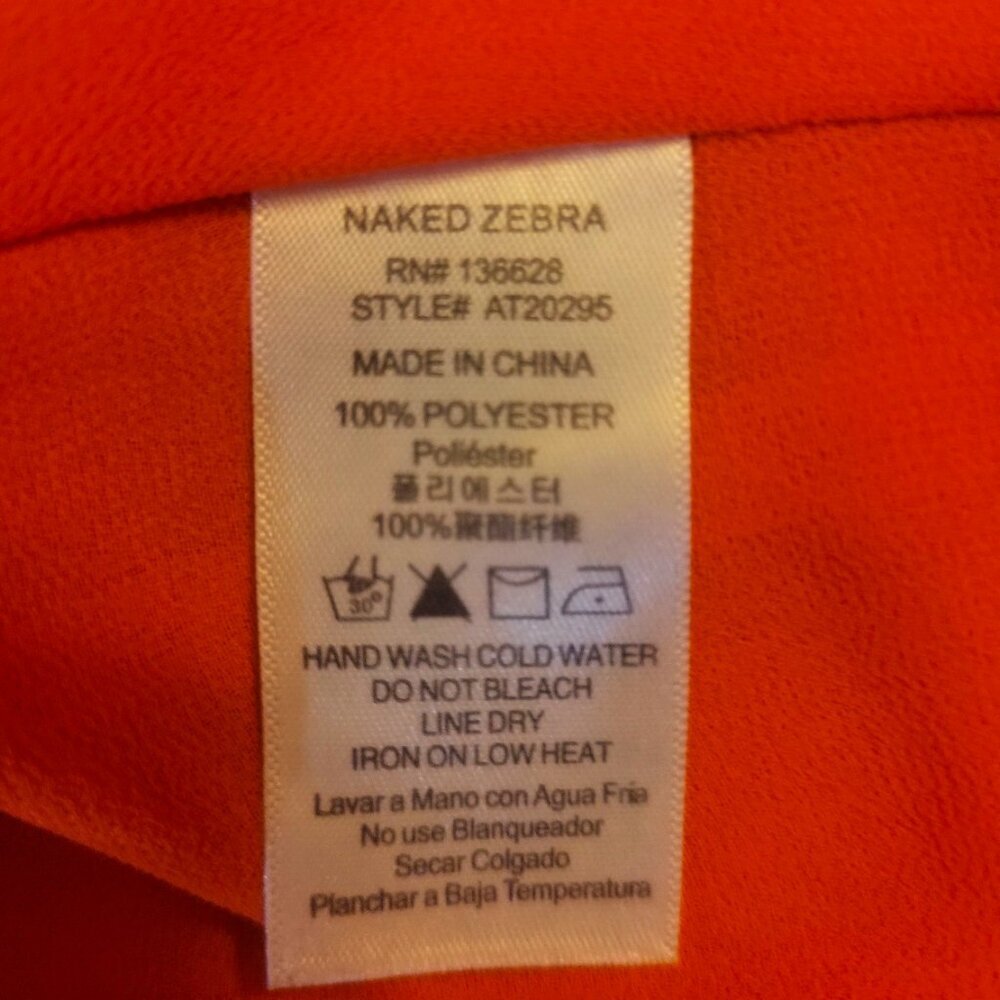 Naked Zebra Orange Strappy Flowy Tank Blouse - Embroidered Accent - Size S - Picture 9 of 9